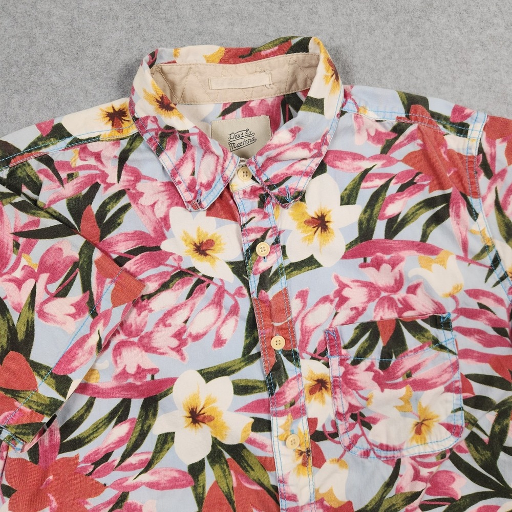Deus Ex Machina Shirt Mens Medium Pink Floral Hawaiian Button Up Albie Kei